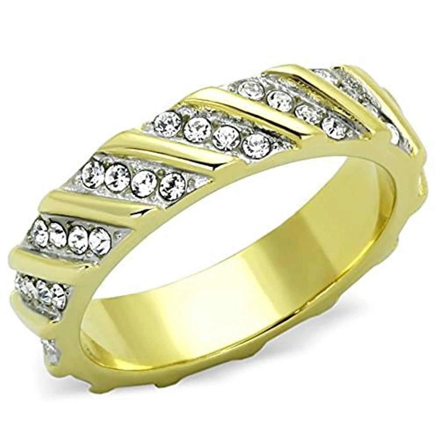 WildKlass Stainless Steel Ring Two-Tone IP Gold Women Top Grade Crystal Clear