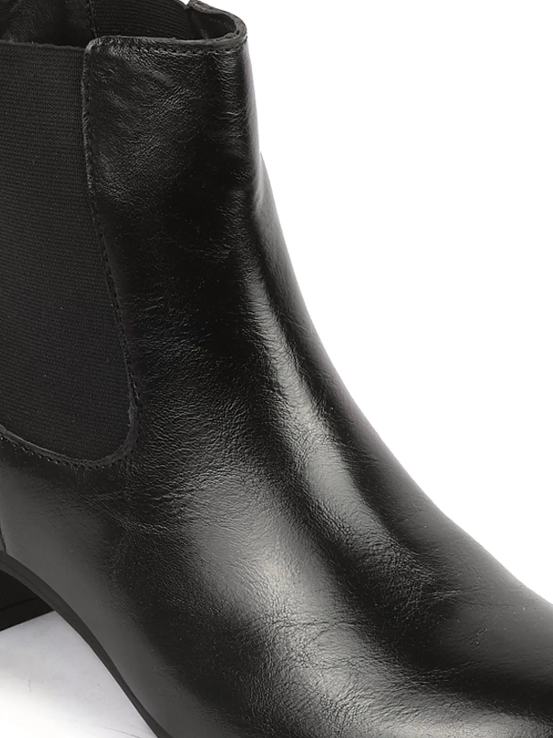 Women Black Flared Heel High Ankle Top Winter Chelsea Boots