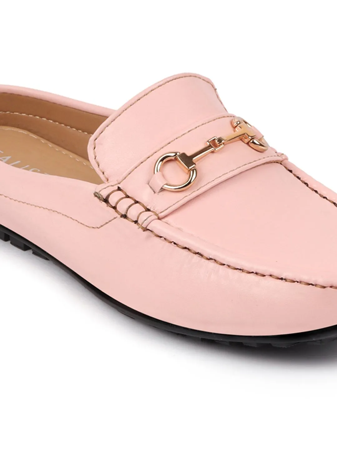 Women Pink Back Open Mocassin Slip On Shoes