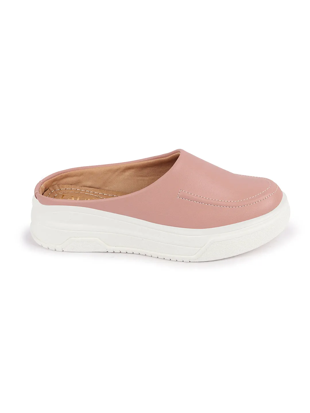 Women Pink Outdoor Fashion Stitched Design Open Back Platform Heel Slip On Casual Shoes