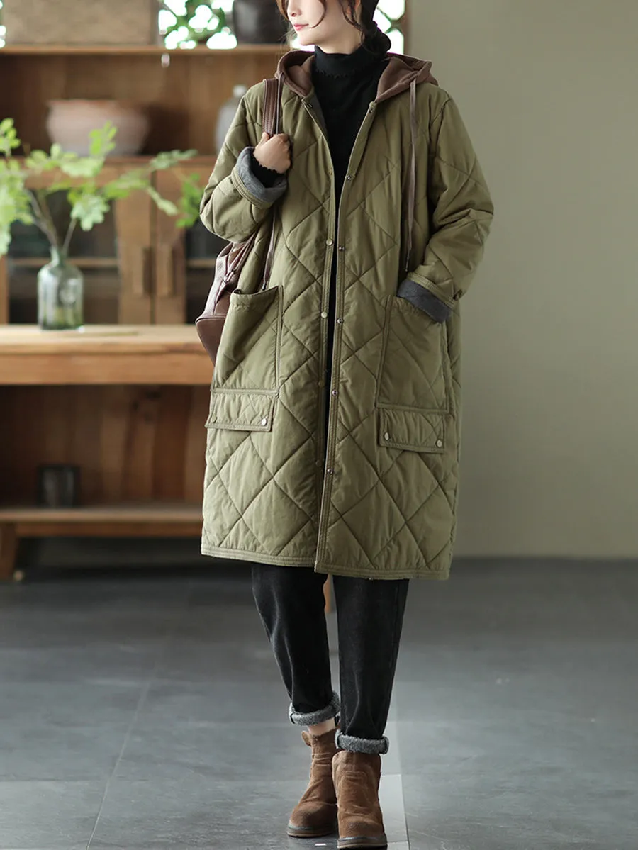 Women Winter Hooded Mid Length Padded Coat