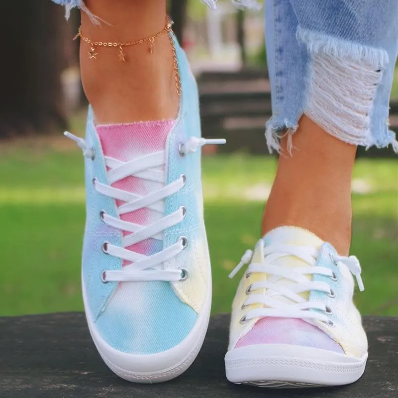 Women's Fashion Casual Comfy Tie-dye Flat Lace-up Sneaker