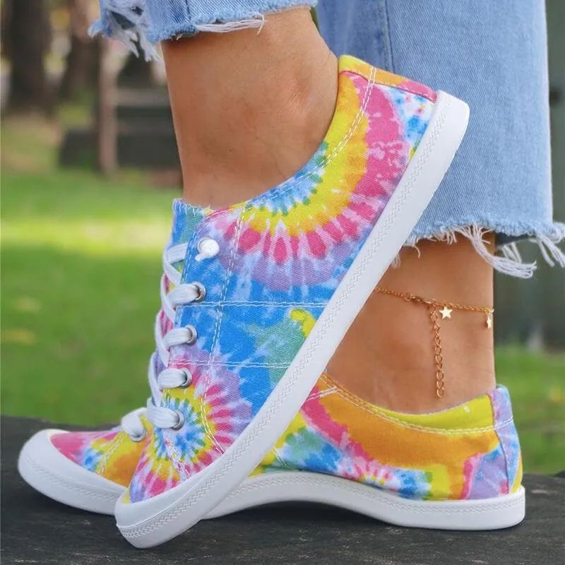 Women's Fashion Casual Comfy Tie-dye Flat Lace-up Sneaker