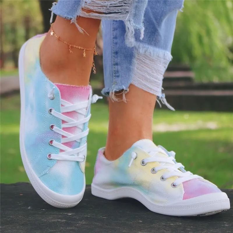 Women's Fashion Casual Comfy Tie-dye Flat Lace-up Sneaker