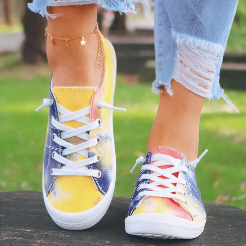 Women's Fashion Casual Comfy Tie-dye Flat Lace-up Sneaker