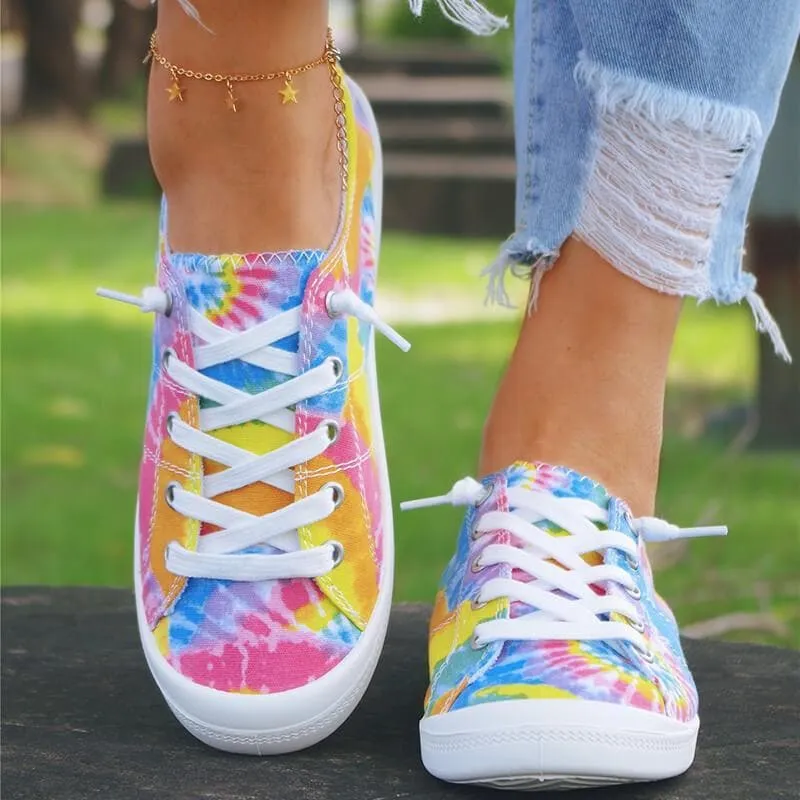 Women's Fashion Casual Comfy Tie-dye Flat Lace-up Sneaker