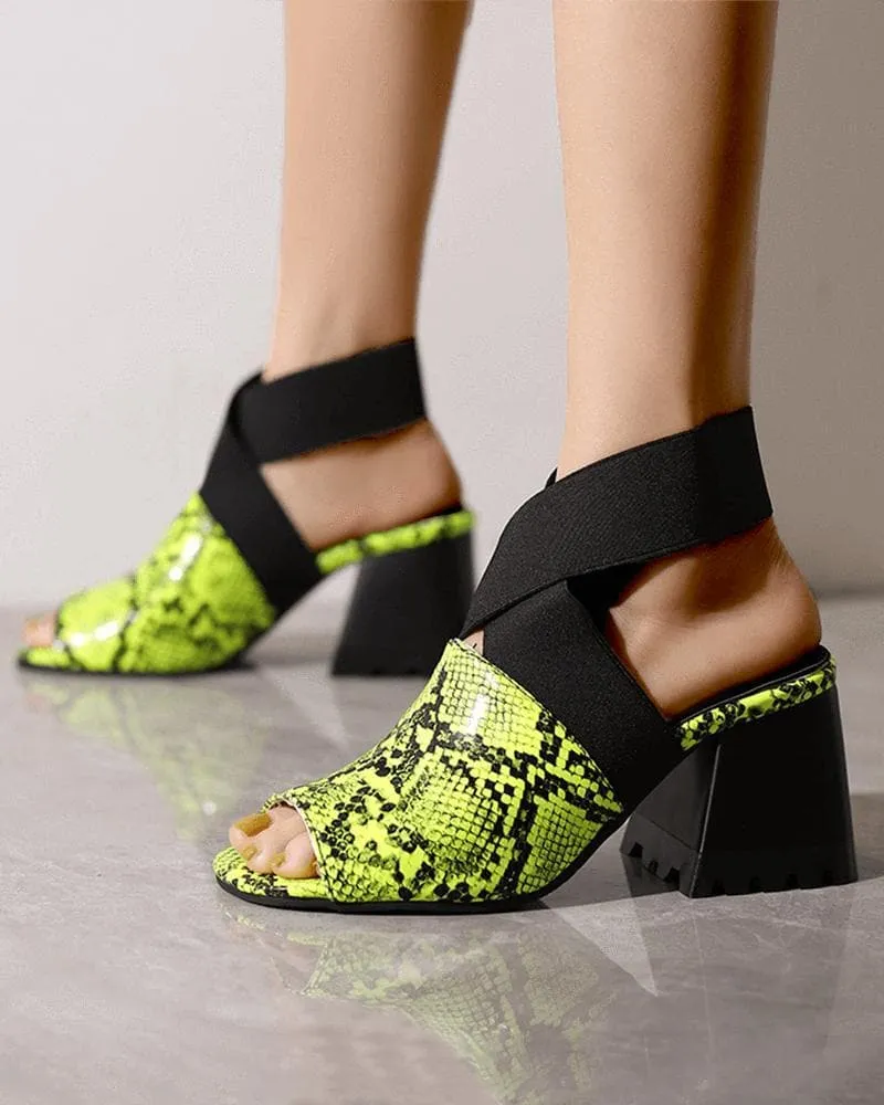 Women's Fashion Peep Toe Elastic Band Chunky Heel Sandals