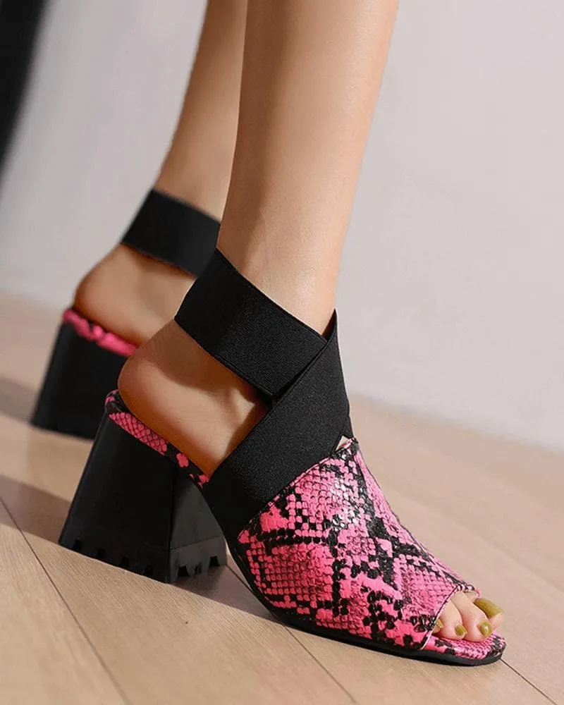 Women's Fashion Peep Toe Elastic Band Chunky Heel Sandals