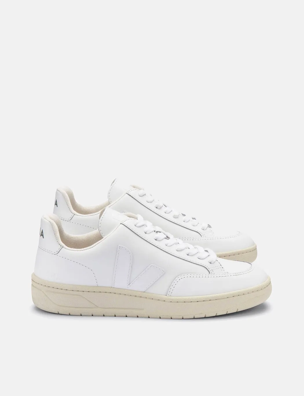 Womens Veja V-12 Leather Trainers - Extra White